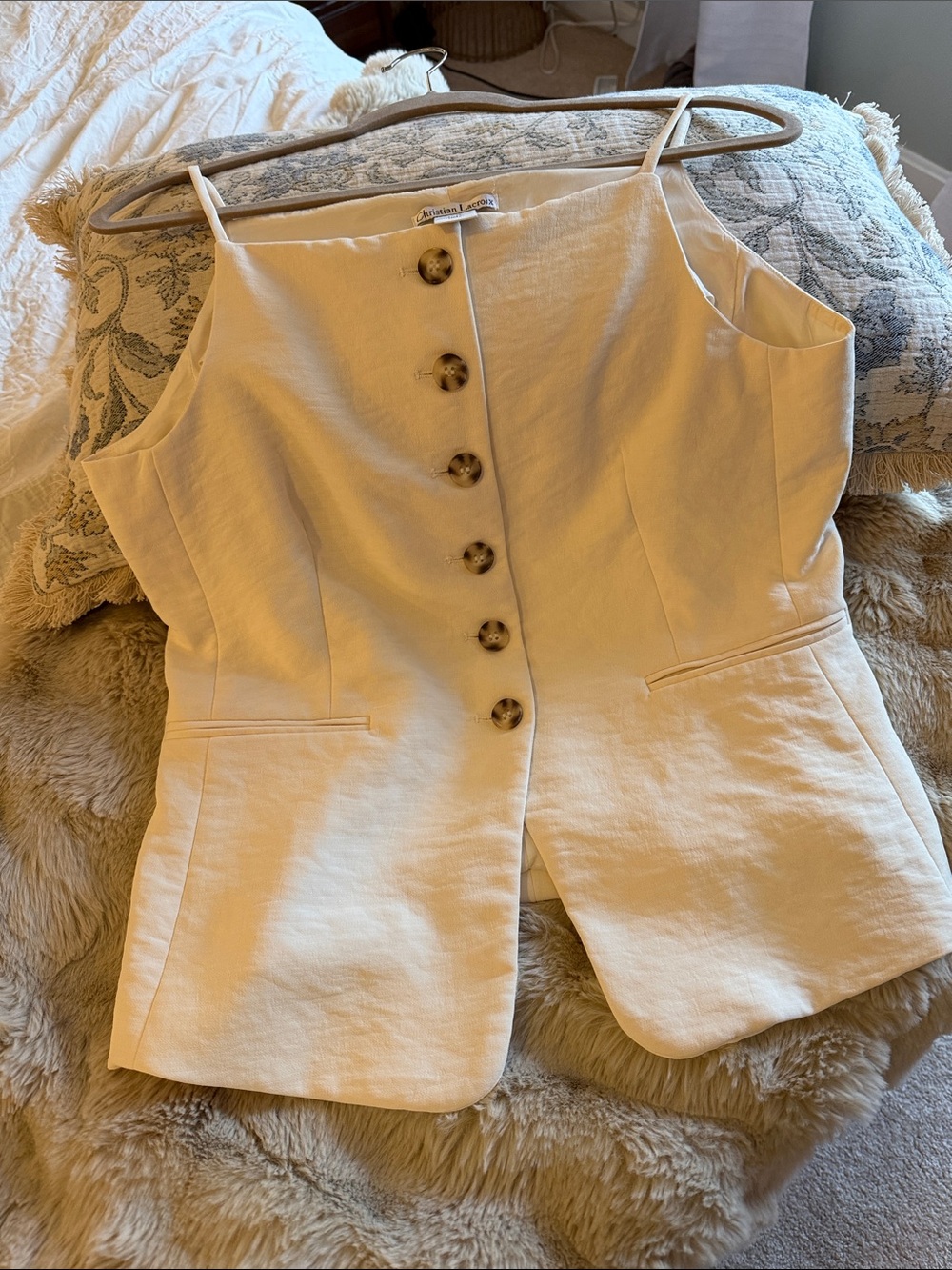 Linen-Blend Cream Button Front Cami Top